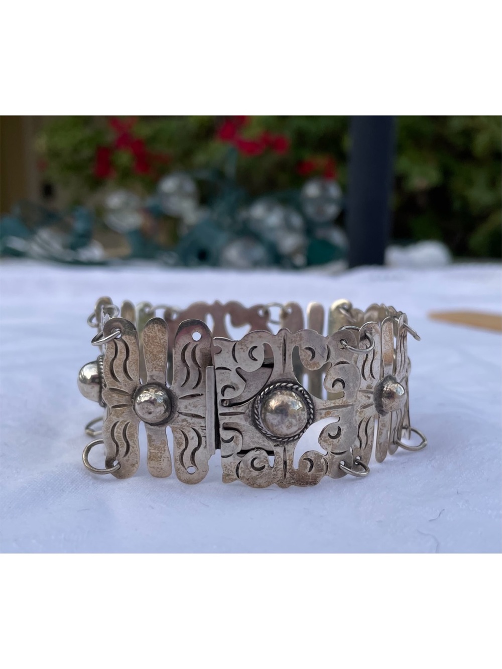 Vintage Mid-Century Mexican Sterling Silver 925 Panel Link Bracelet MSH Mark